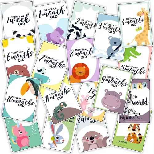 WOBBOX Baby Monthly Milestone Cards, Record 0-12 Months Growth Milestones Cards, Baby Shower Gift Scrapbook Photo Keepsake Monthly Age